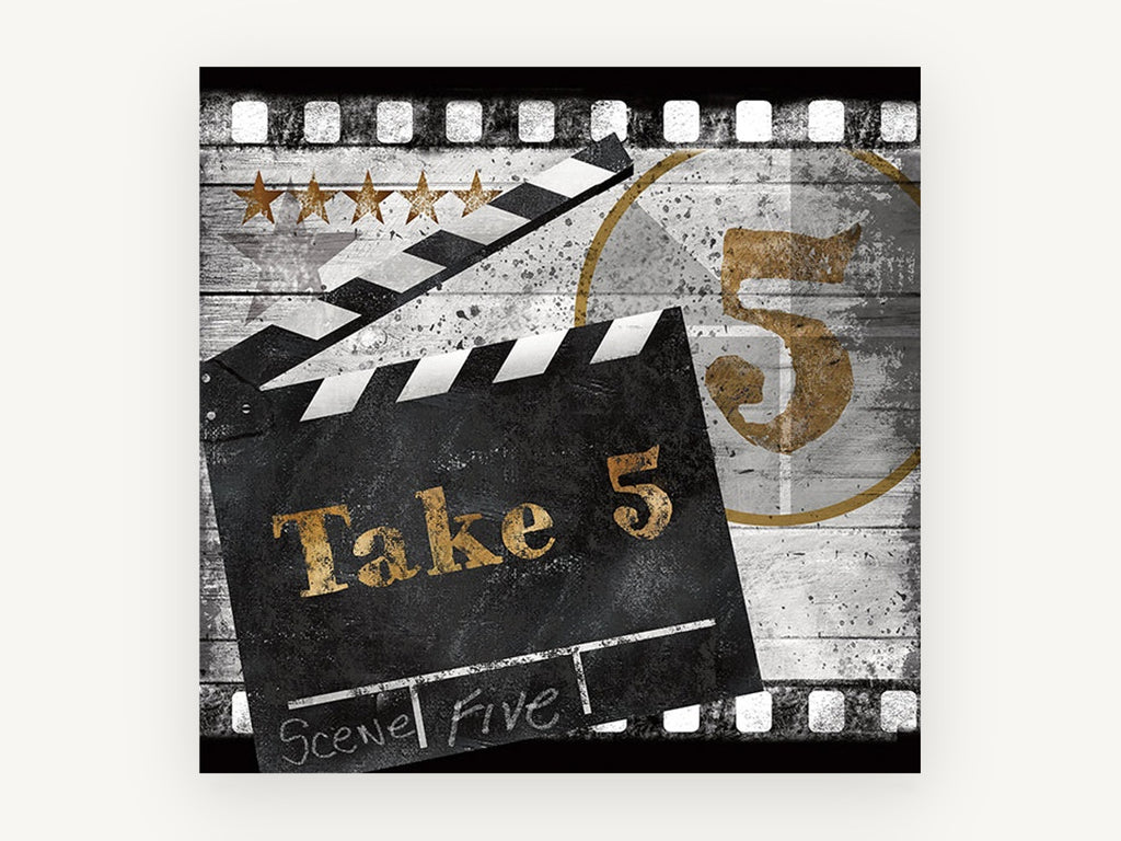 Take 5 Clapperboard, vintage canvas wall art print, front view