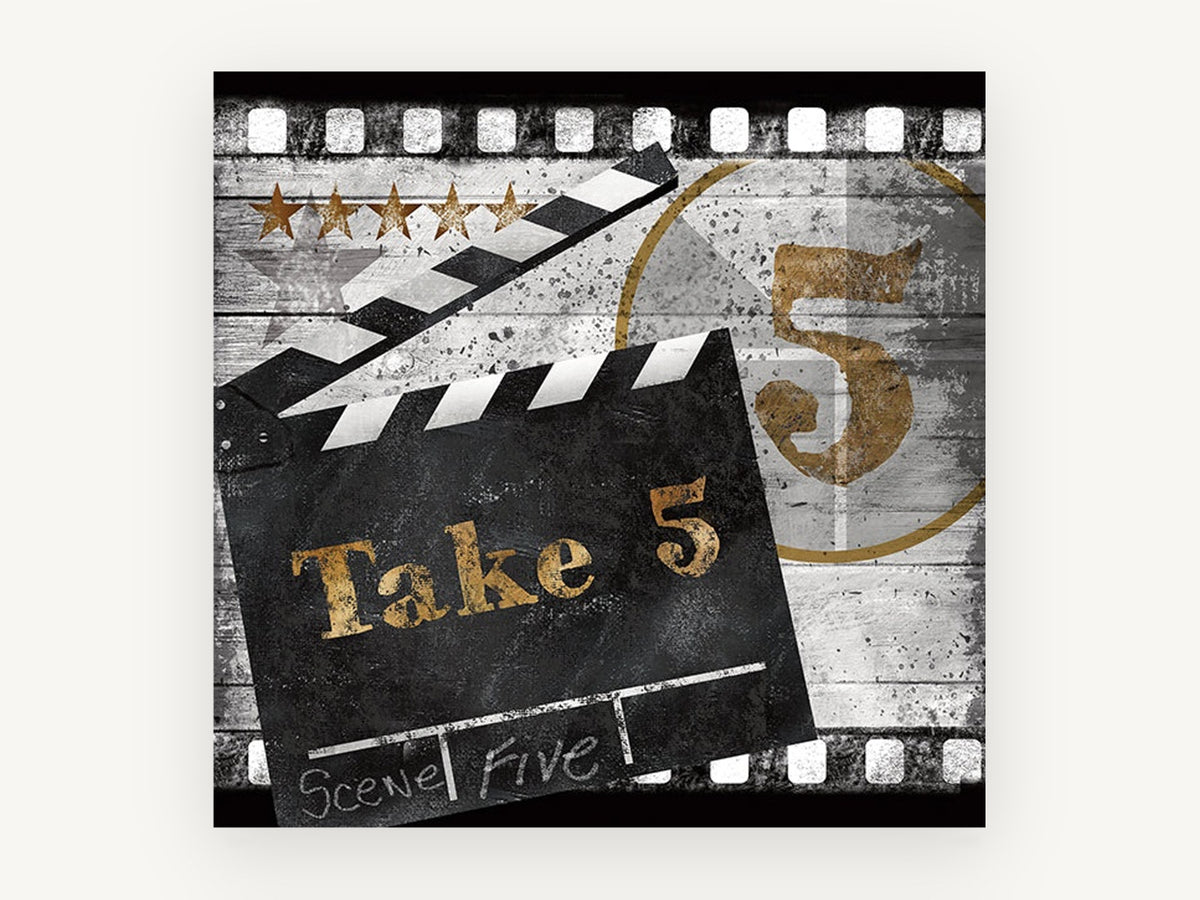 Take 5 Clapperboard, vintage canvas wall art print, front view