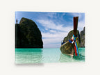Longtail Boat Lagoon, phi phi island longtail boat photograph, coastal canvas wall art print ready to hang