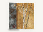 Birch Leaves Panel, autumn birch trees leaf panel illustration, landscape canvas wall art print ready to hang