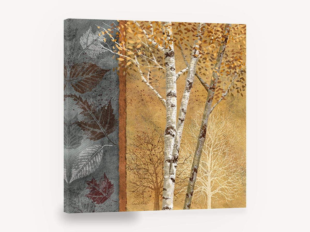 Birch Leaves Panel, autumn birch trees leaf panel illustration, landscape canvas wall art print ready to hang