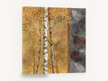 Birch Leaves Amber, autumn birch trees leaf panel illustration, landscape canvas wall art print ready to hang