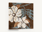 Cream Blooms on Chocolate, cream flowers chocolate brown textured botanical, floral canvas wall art print ready to hang