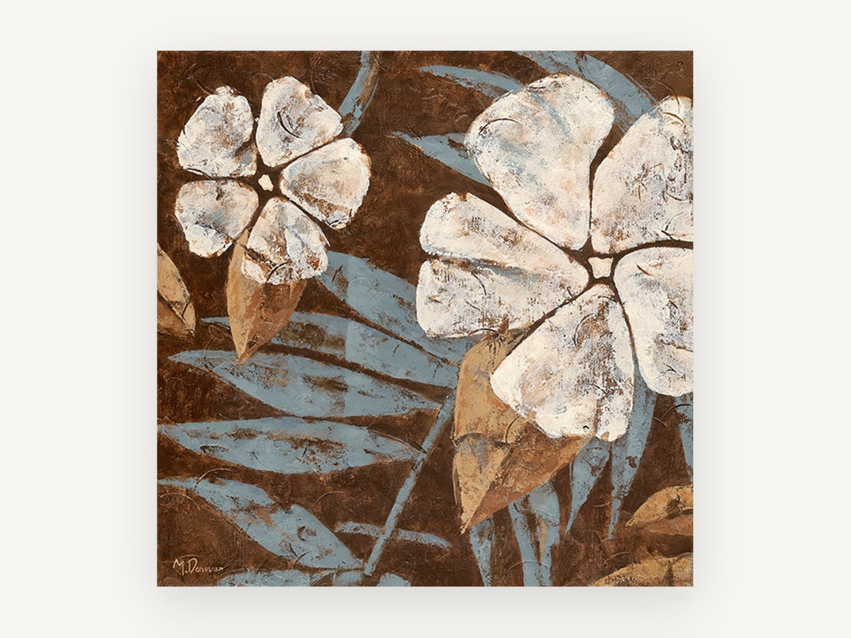 Cream Blooms on Chocolate, floral canvas wall art print, front view