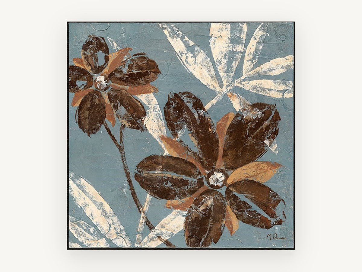 Chocolate Blooms on Slate, floral canvas wall art print, front view