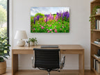 Lupin Meadow Bloom floral canvas print on the wall of a study