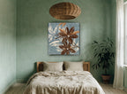 Chocolate Blooms on Slate floral canvas print on the wall of a bedroom