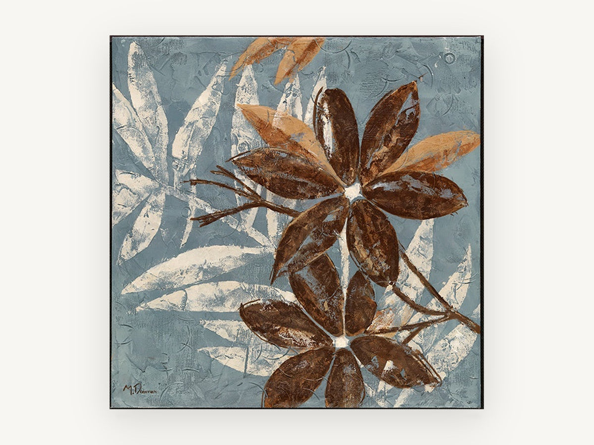 Chocolate Blooms on Slate, floral canvas wall art print, front view