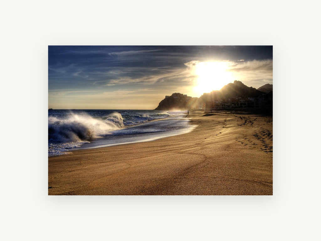 Golden Hour Shorebreak, coastal canvas wall art print, front view