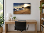 Golden Hour Shorebreak coastal canvas print on the wall of a study
