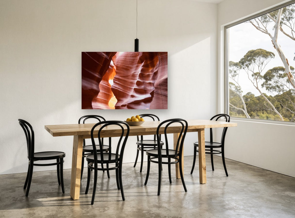 Glowing Sandstone Folds landscape canvas print on the wall of a dining room