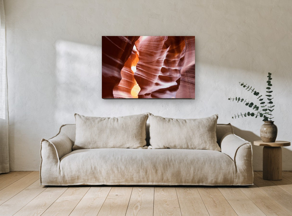 Glowing Sandstone Folds landscape canvas print on the wall of a living room