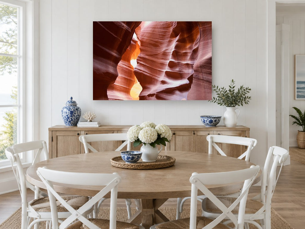 Glowing Sandstone Folds landscape canvas print on the wall of a Hamptons dining room