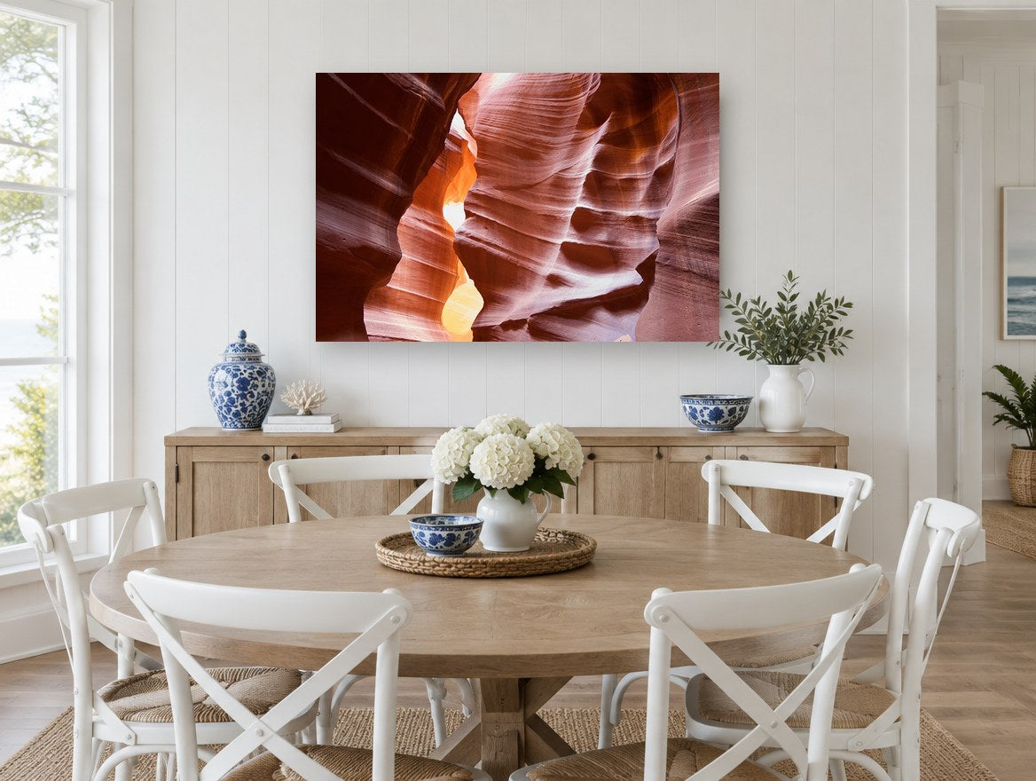 Glowing Sandstone Folds landscape canvas print on the wall of a Hamptons dining room