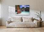 Longtail Boat Lagoon coastal canvas print on the wall of a living room