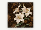 Cream Lilies on Damask, floral canvas wall art print, front view
