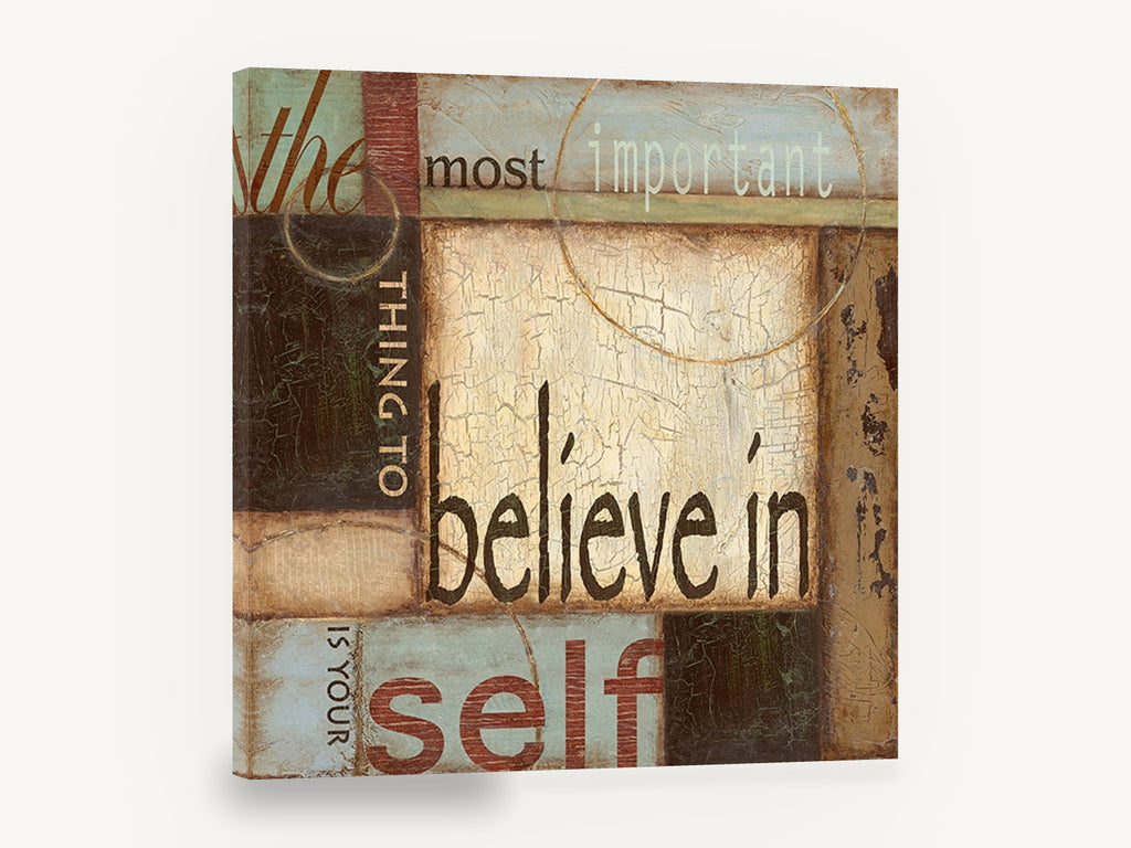 Believe In Yourself, retro believe in yourself typography, stretched canvas wall art print ready to hang