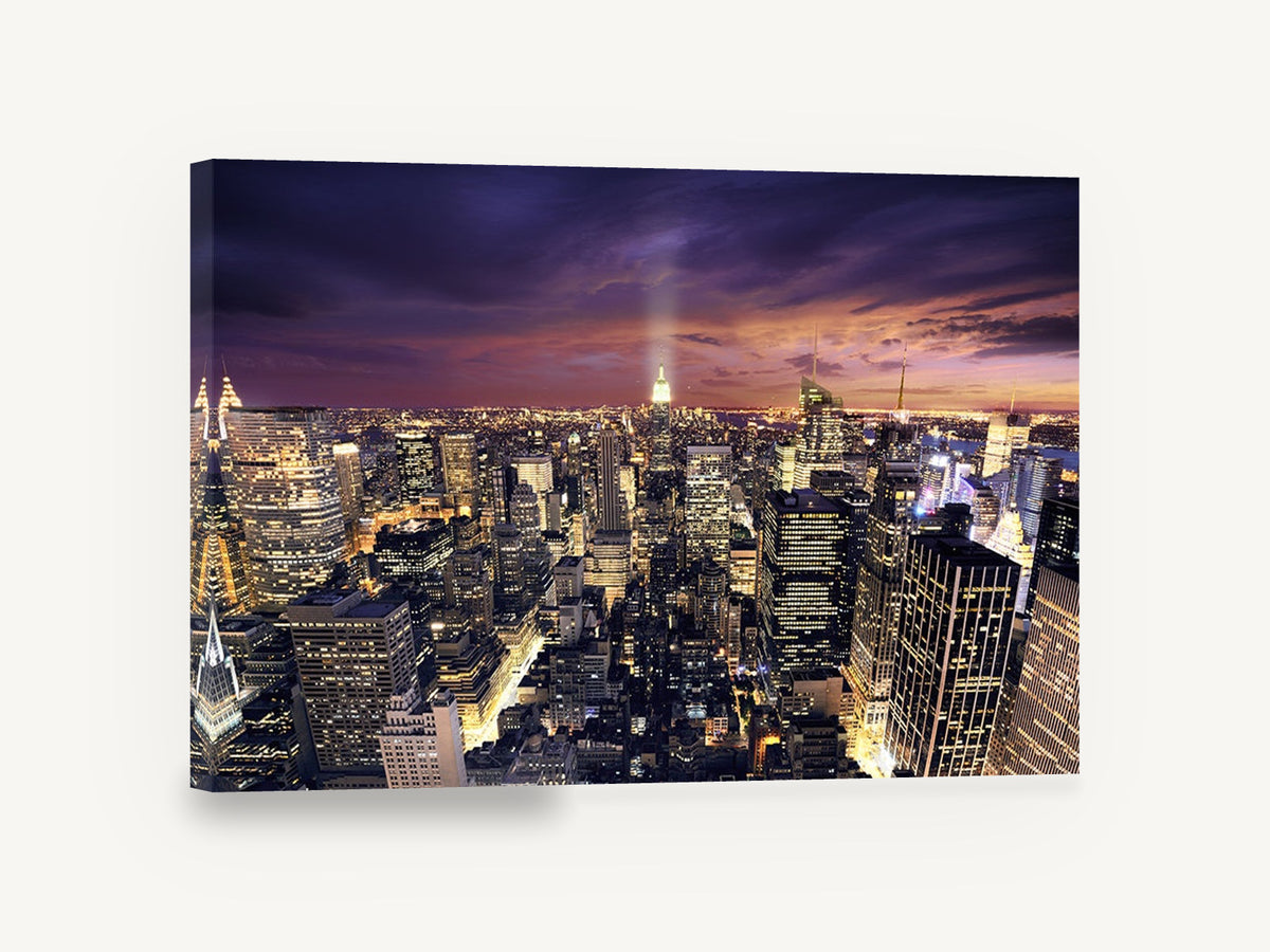 Manhattan Dusk Glow, new york manhattan skyline at dusk, city canvas wall art print ready to hang