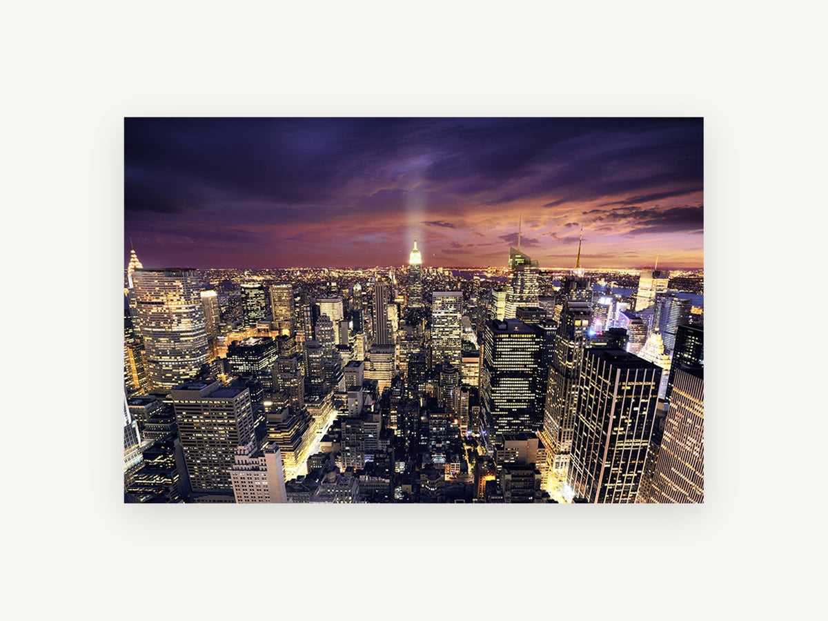 Manhattan Dusk Glow, new york manhattan skyline at dusk, city canvas wall art print, front view