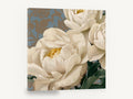 Cream Peonies on Damask, cream peonies blue damask floral, floral canvas wall art print ready to hang