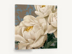 Cream Peonies on Damask, cream peonies blue damask floral, floral canvas wall art print ready to hang