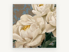 Cream Peonies on Damask, floral canvas wall art print, front view