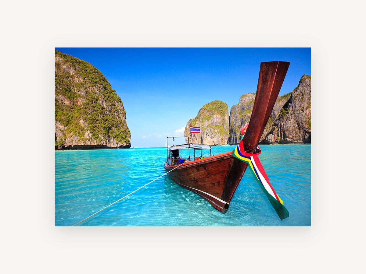 Longtail Boat Lagoon, coastal canvas wall art print, front view