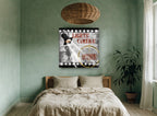 Lights Camera Action Reel vintage canvas print on the wall of a bedroom