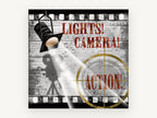 Lights Camera Action Reel, vintage canvas wall art print, front view