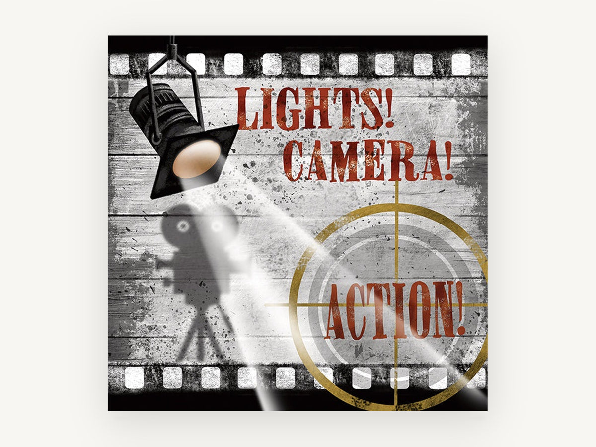 Lights Camera Action Reel, vintage canvas wall art print, front view
