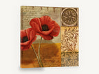 Scarlet Poppies Manuscript, red poppy script collage floral, floral canvas wall art print ready to hang