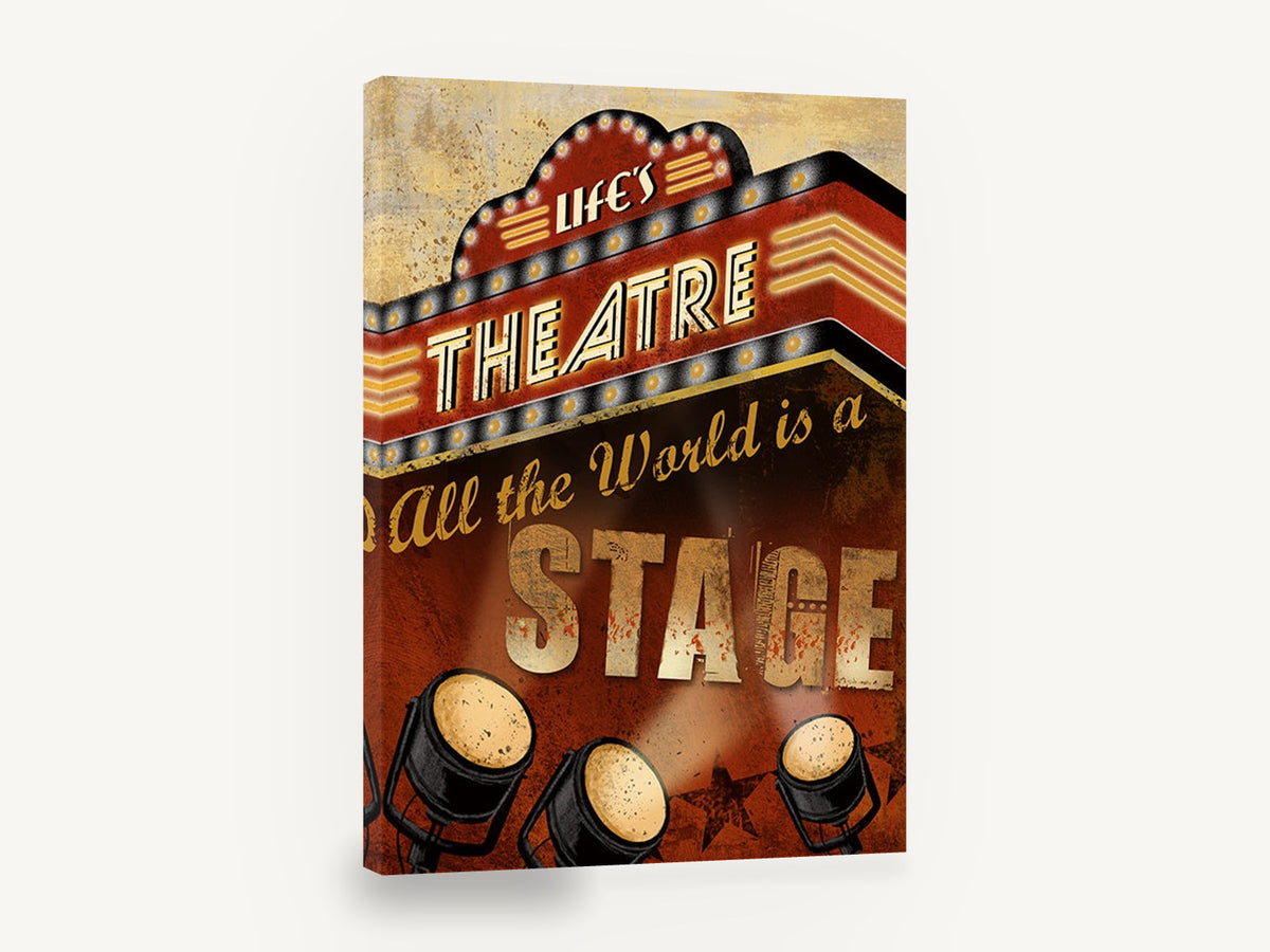 Life's Theatre Marquee, retro theatre marquee stage poster, stretched canvas wall art print ready to hang