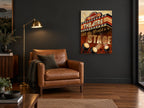 Life's Theatre Marquee vintage canvas print on the wall of a charcoal living room