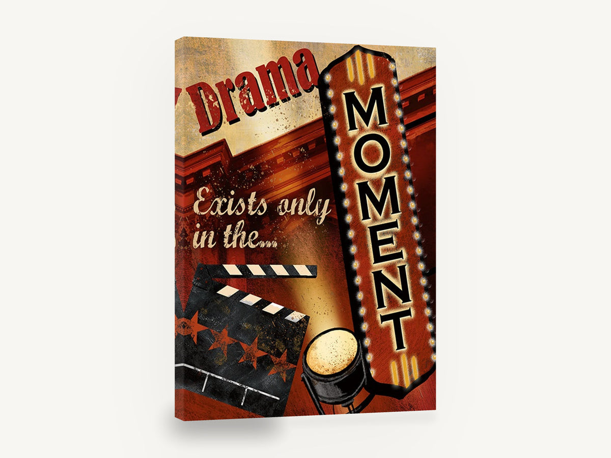 Drama In The Moment, retro theatre marquee drama poster, stretched canvas wall art print ready to hang