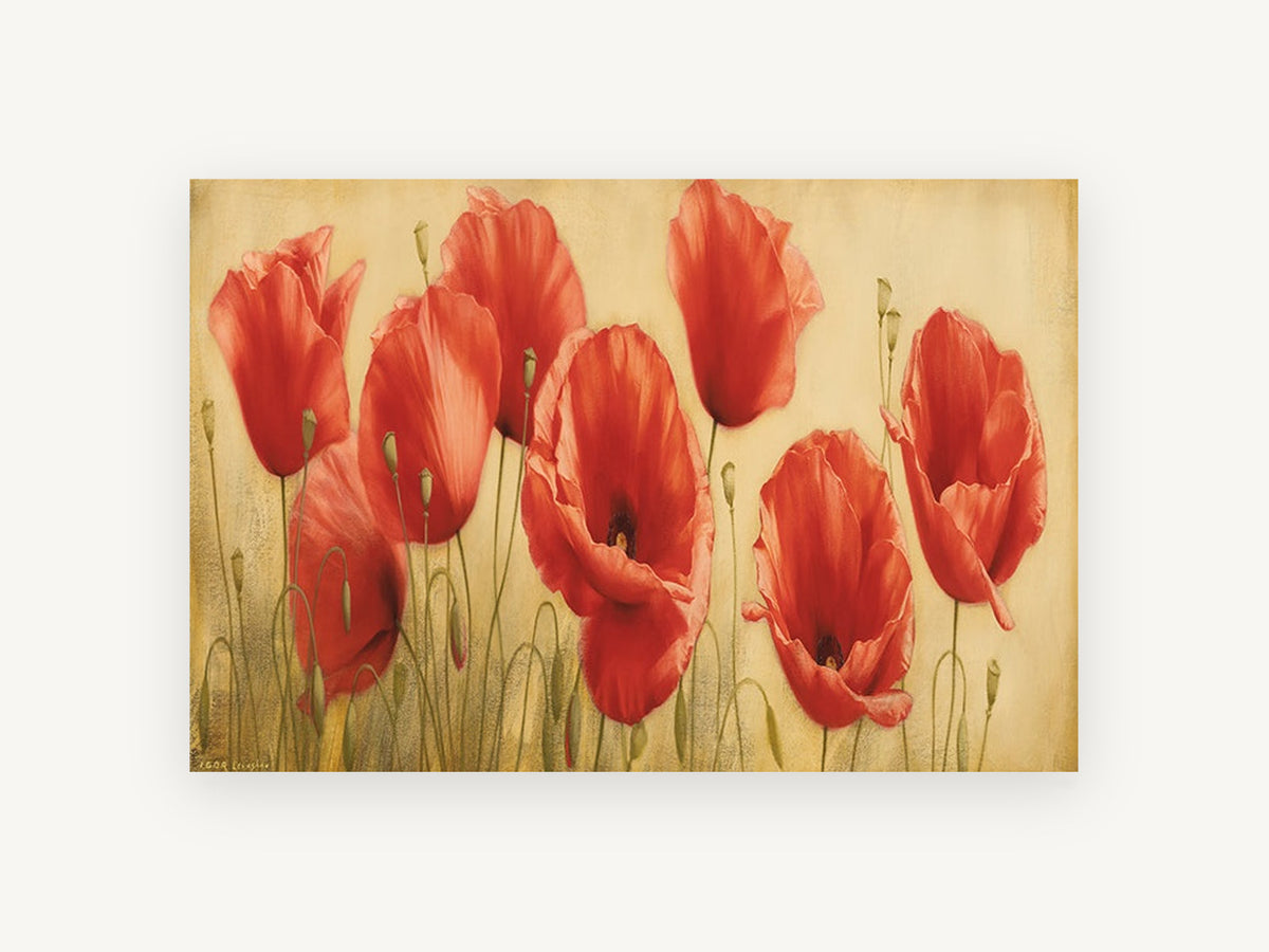Scarlet Poppy Meadow, floral canvas wall art print, front view