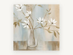 White Magnolia Stems in Glass, floral canvas wall art print, front view