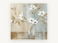 White Blooms in Glass, floral canvas wall art print, front view