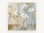 White Blooms in Glass, floral canvas wall art print, front view