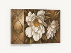 Cream Peony Scroll, white peony floral scroll panel, floral canvas wall art print ready to hang