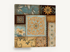 Teal and Gold Tile Patchwork, teal and gold patchwork tile floral, floral canvas wall art print ready to hang