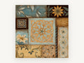 Teal and Gold Tile Patchwork, floral canvas wall art print, front view