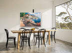 Lakeside Terrace Promenade coastal canvas print on the wall of a dining room