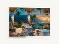 Terrace Above the Bay, seaside terrace dining coastal painting, coastal canvas wall art print ready to hang