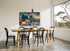 Terrace Above the Bay coastal canvas print on the wall of a dining room