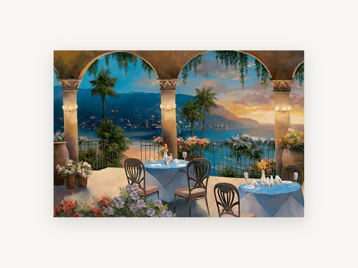 Terrace Above the Bay, coastal canvas wall art print, front view
