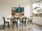 Terrace Dinner at Dusk coastal canvas print on the wall of a dining room