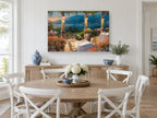 Terrace Dinner at Dusk coastal canvas print on the wall of a Hamptons dining room