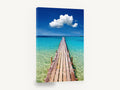 Turquoise Jetty Horizon, wooden jetty turquoise water photograph, coastal canvas wall art print ready to hang