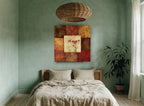 Autumn Seedhead Patchwork floral canvas print on the wall of a bedroom