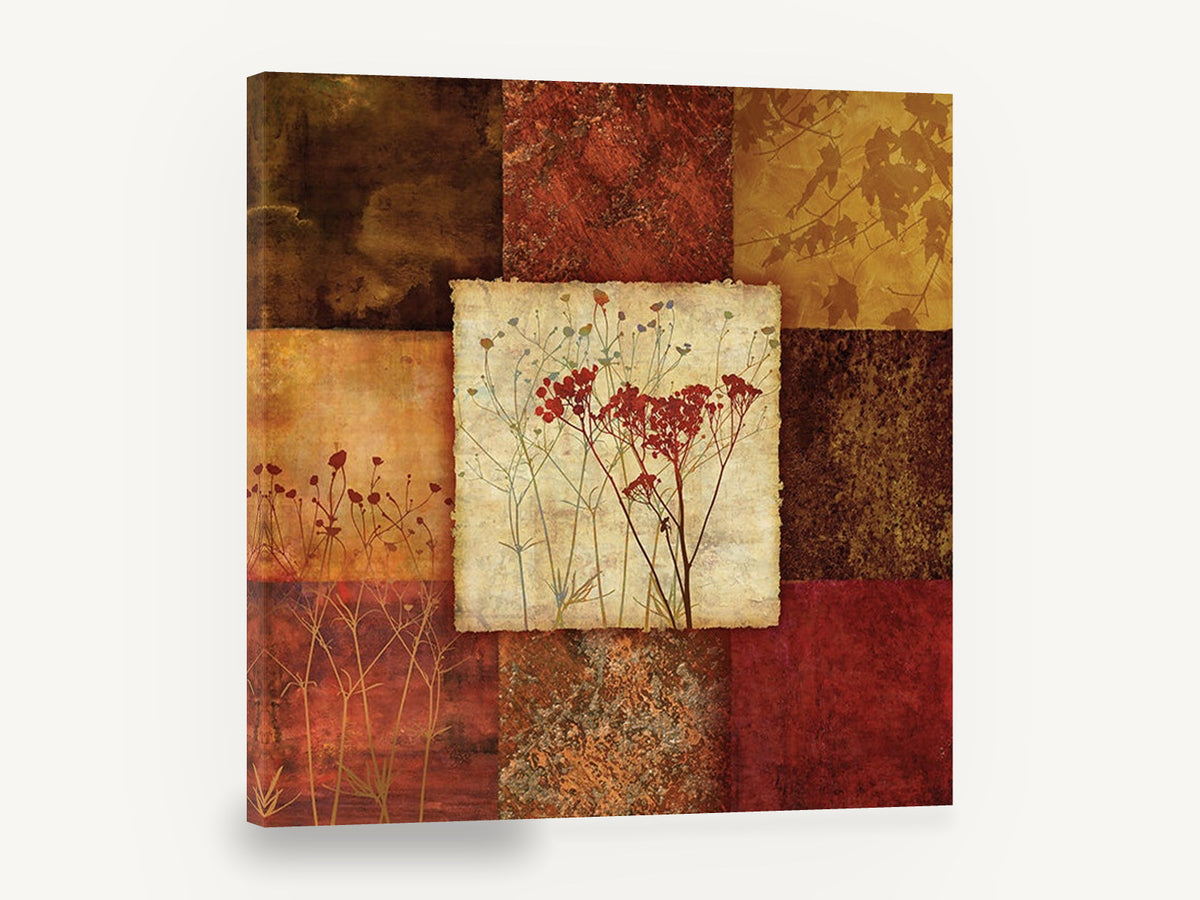 Autumn Seedhead Patchwork, autumn wildflower silhouette botanical patchwork, floral canvas wall art print ready to hang
